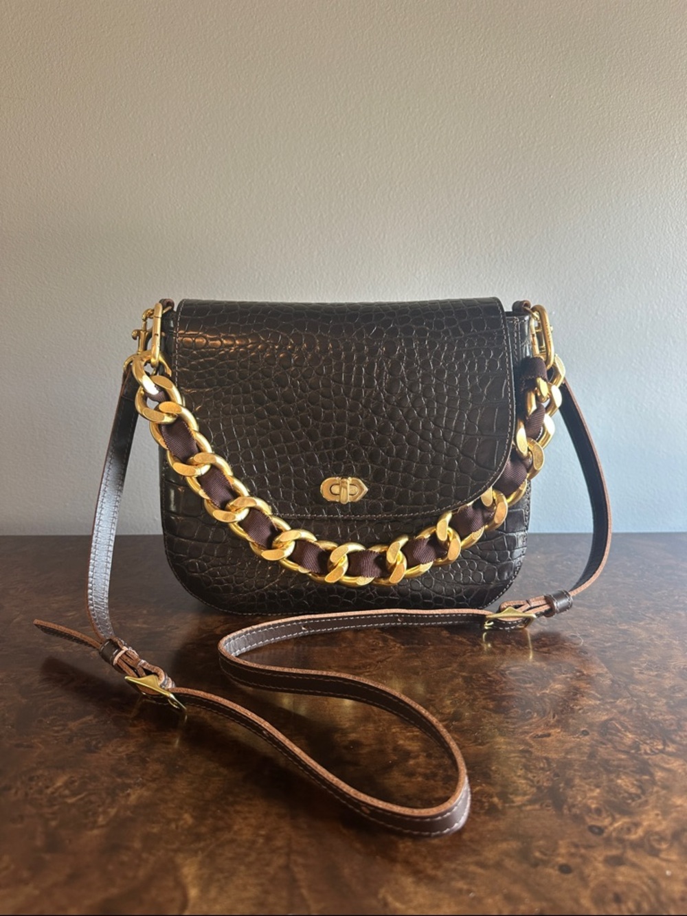 Clare V. Turlock Louis Crossbody with extra Gold Chain